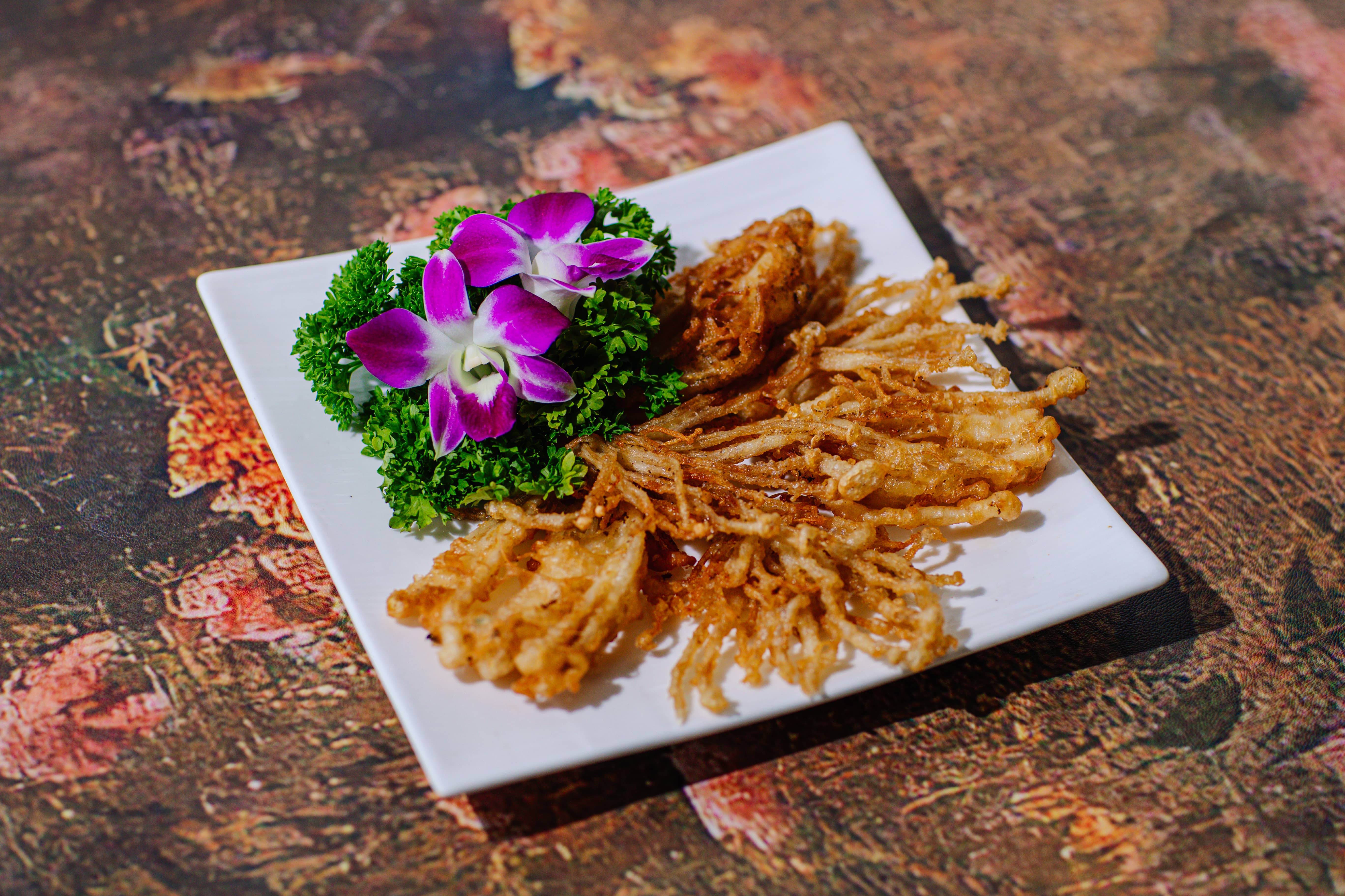 Nấm kim chiên giòn (fried enokitake)