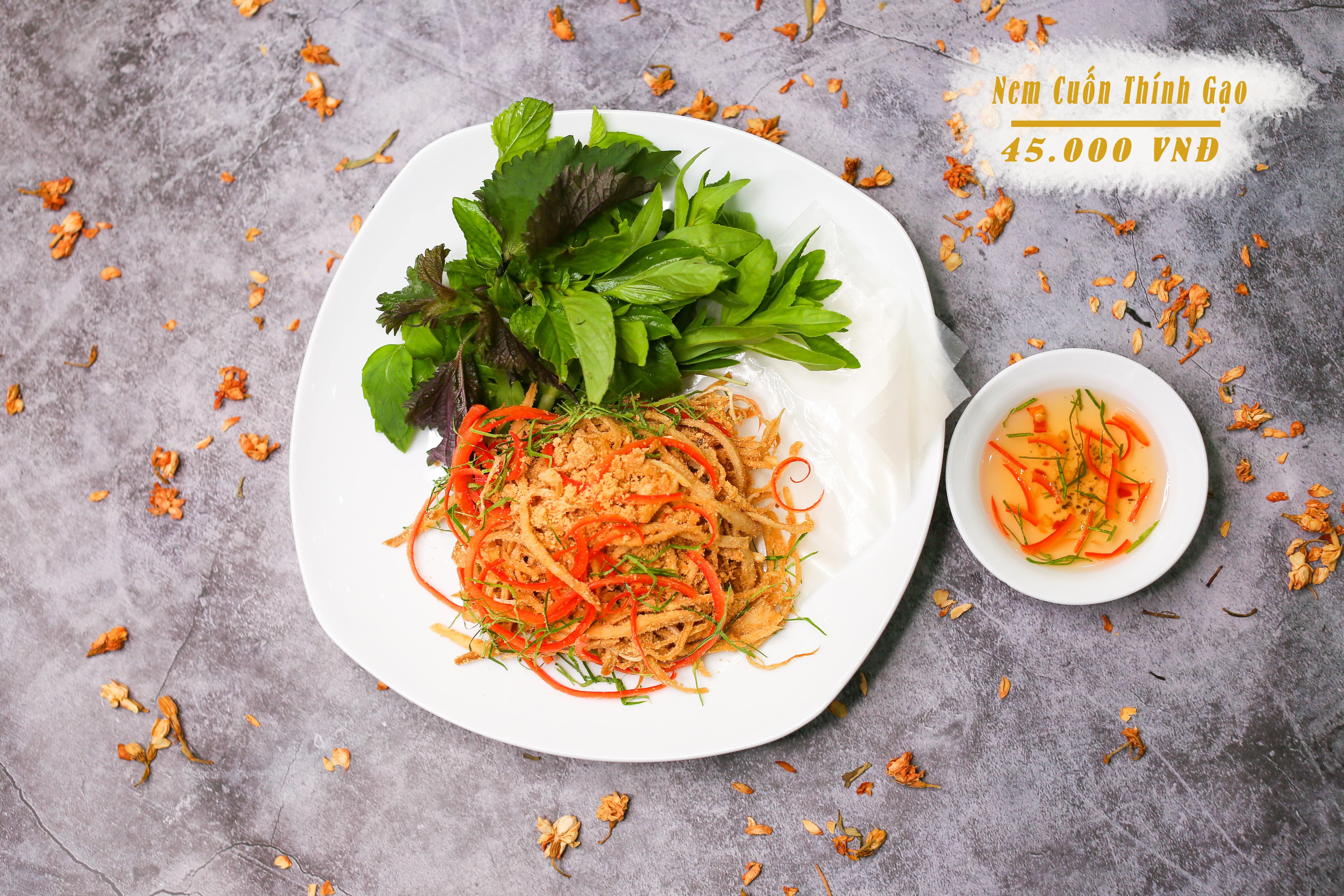 Nem cuốn thính gạo (Powdered grilled rice spring rolls)