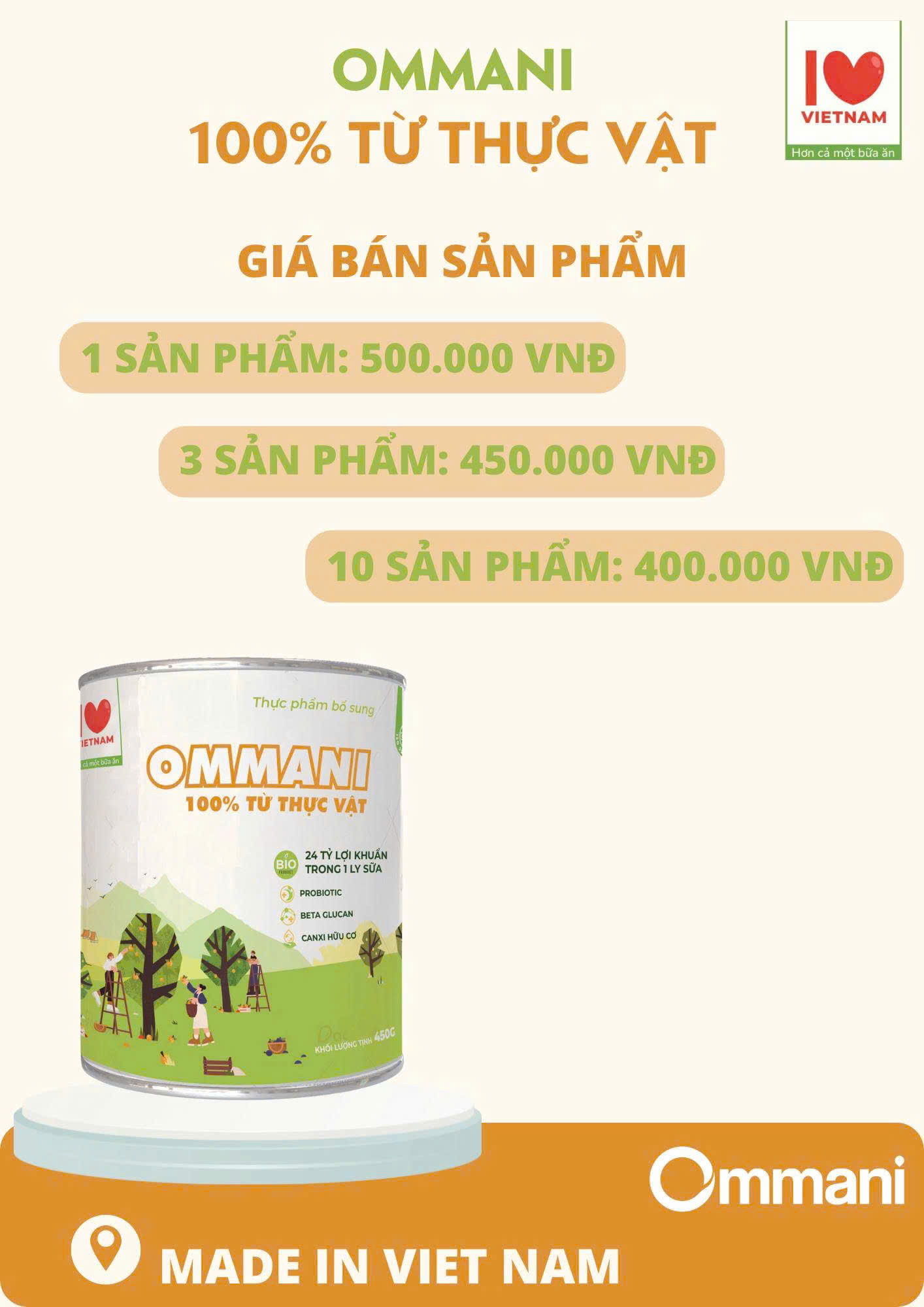 Sữa bột Ommani 100% từ thực vật